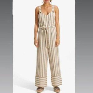 Japna Wide Stripe Jumpsuit in Taupe